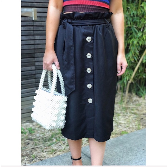 Reve Black Button Front Midi Skirt - Picture 3 of 6
